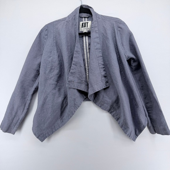 Kut from the Kloth Jackets & Blazers - KUT from the Kloth Womens Linen Drape Front Jacket Blue Grey Size L KJ11701‎